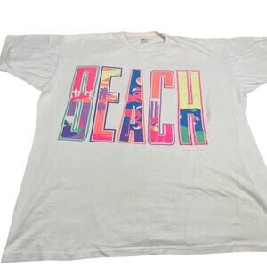 Vintage 90s Oversized Baggy Beach T-Shirt Neon size XXL Grunge Preppy